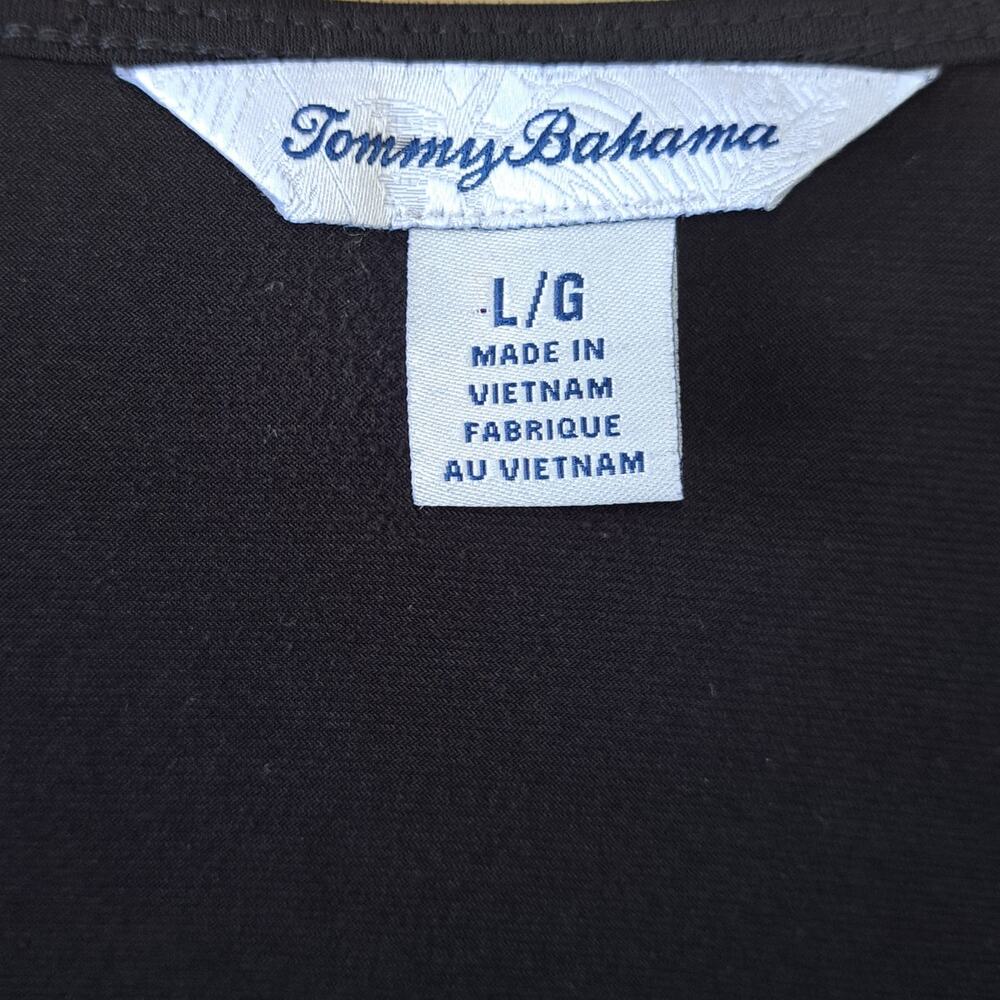 TOMMY BAHAMA Black Jersey V-neck Dress Size Large Faux Wrap Short Sleeve - Picture 4 of 9